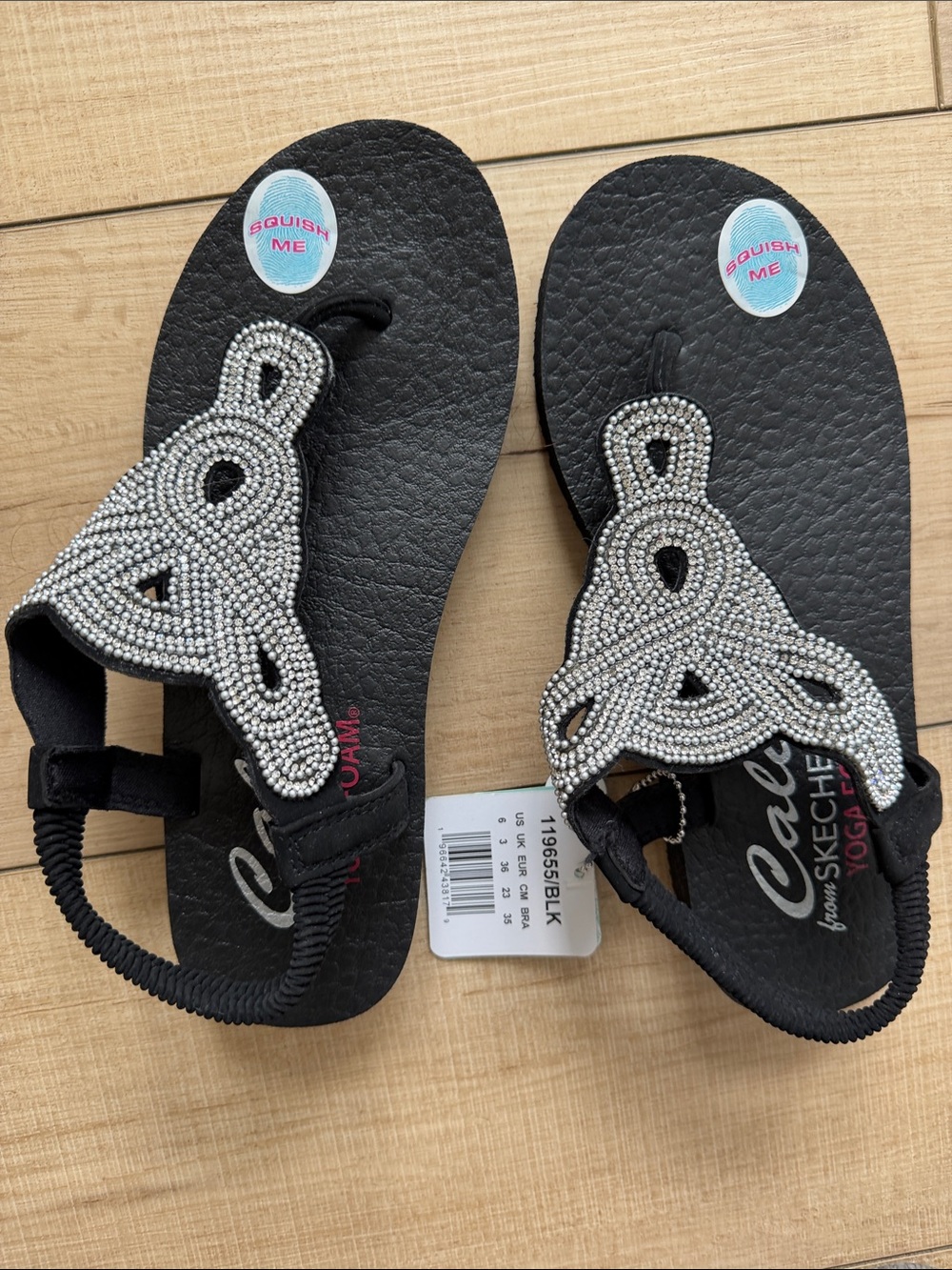 Skechers Cali Meditation Silver Rhinestone Embellished Sandal Yoga Foam NWT Sz 6